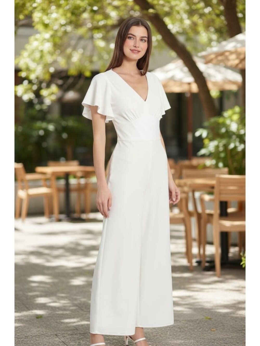 Maggy London Women's White Flutter Sleeve Wide-Leg Jumpsuit Size 18W